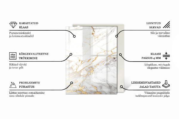 Plateau verre pour table rectangulaire Composition graphique en marbre