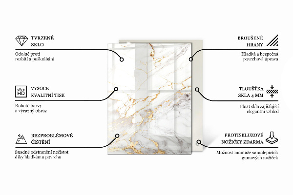 Plateau verre pour table rectangulaire Marbre aux veines délicates