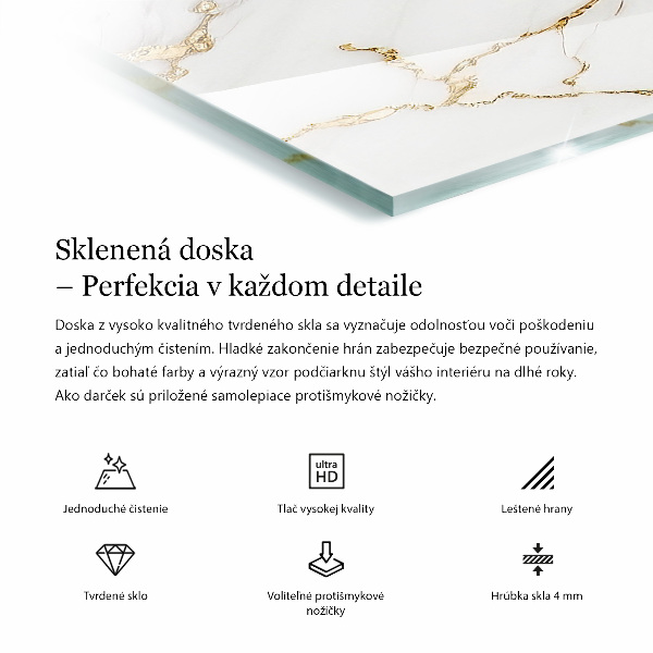 Plateau verre pour table rectangulaire Marbre aux veines délicates