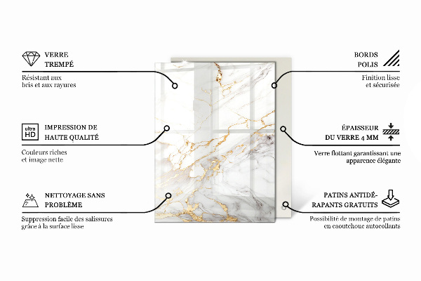 Plateau verre pour table rectangulaire Motif de texture de pierre