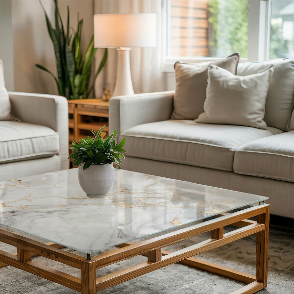 Plateau verre pour table rectangulaire De subtiles veines de marbre