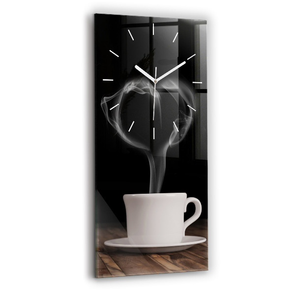 Horloge rectangulaire verticale Une tasse de café chaud