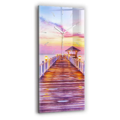 Horloge rectangulaire verticale Le pont du port le soir