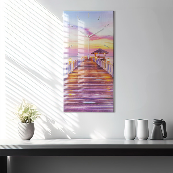 Horloge rectangulaire verticale Le pont du port le soir