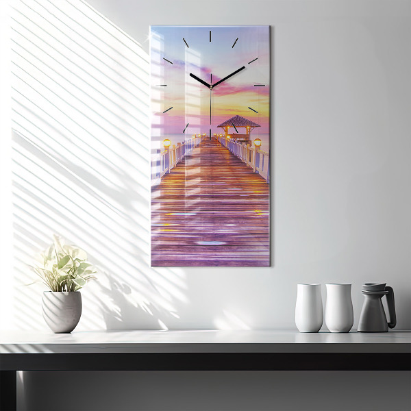Horloge rectangulaire verticale Le pont du port le soir
