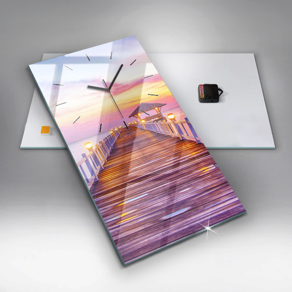 Horloge rectangulaire verticale Le pont du port le soir