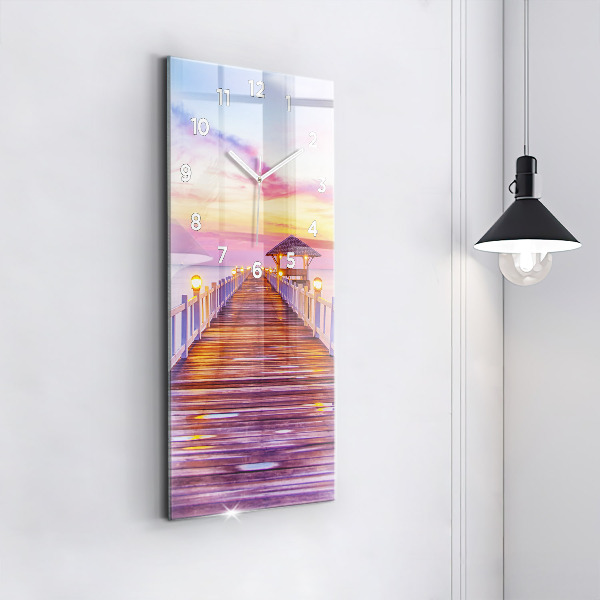 Horloge rectangulaire verticale Le pont du port le soir