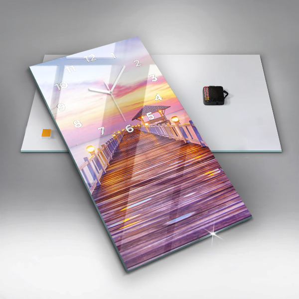 Horloge rectangulaire verticale Le pont du port le soir