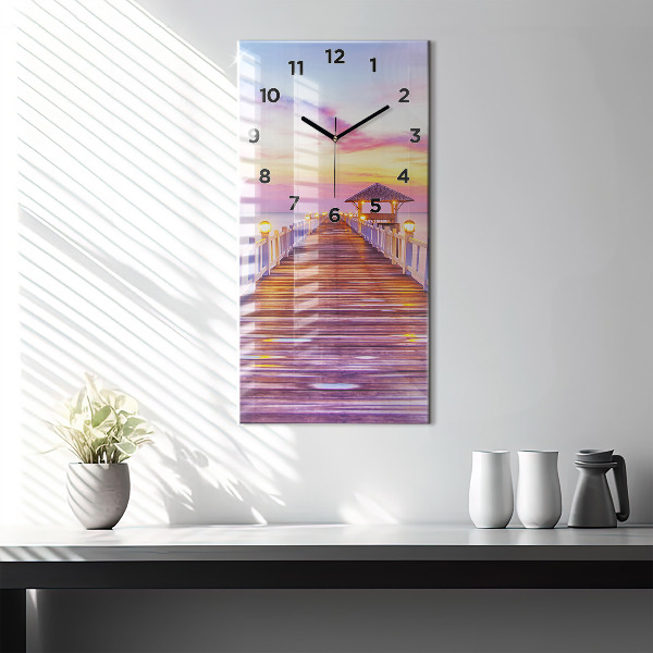 Horloge rectangulaire verticale Le pont du port le soir