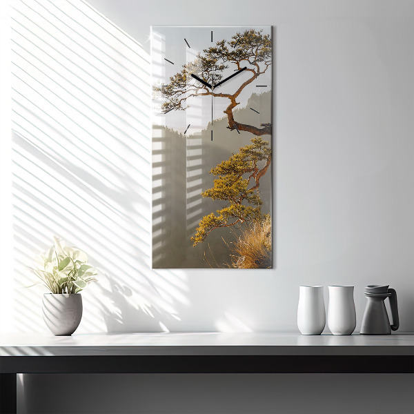 Horloge rectangulaire verticale Un arbre dans les montagnes