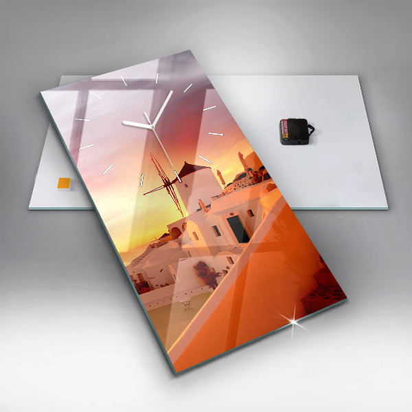 Horloge rectangulaire verticale Vieux moulin à vent à Santorin