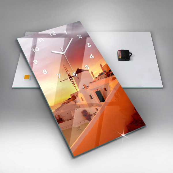 Horloge rectangulaire verticale Vieux moulin à vent à Santorin
