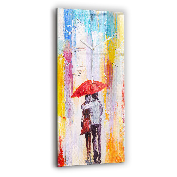 Horloge rectangulaire verticale Couple sous la pluie
