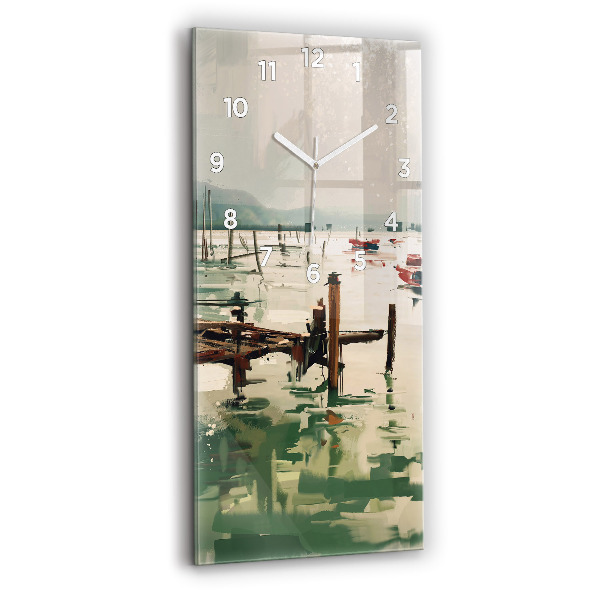 Horloge rectangulaire verticale Bateaux de pêche dans le port