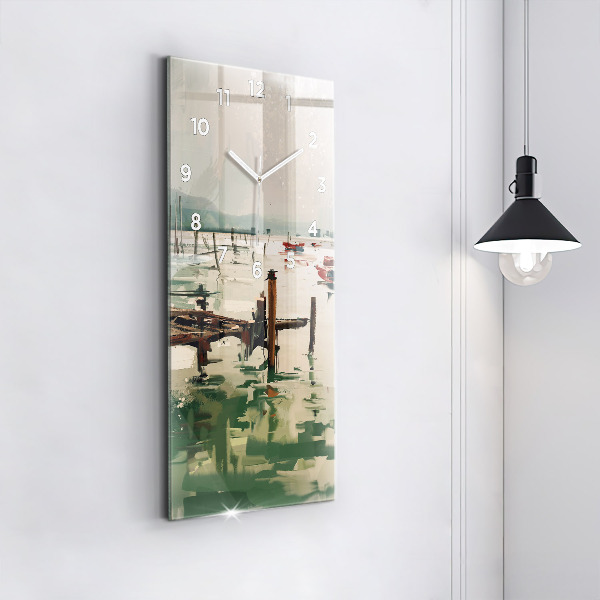 Horloge rectangulaire verticale Bateaux de pêche dans le port