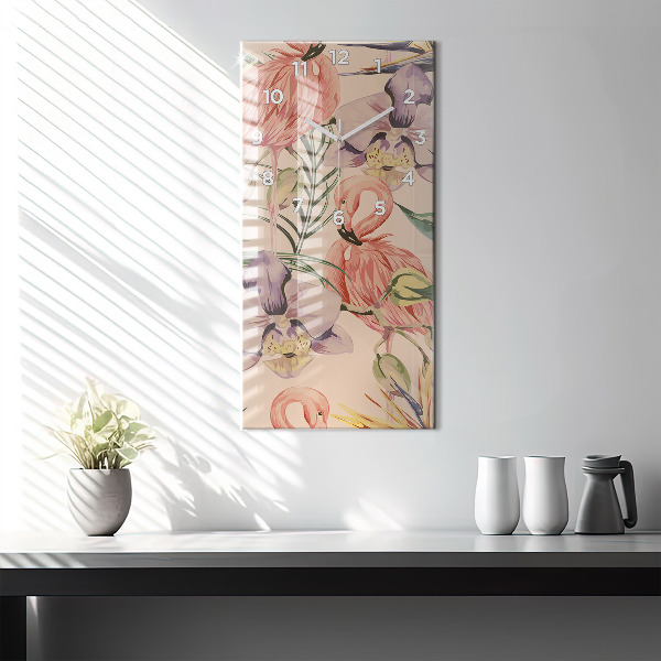 Horloge murale verticale Feuilles de palmier tropicales