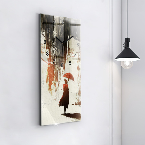 Horloge rectangulaire verticale Femme par une nuit pluvieuse