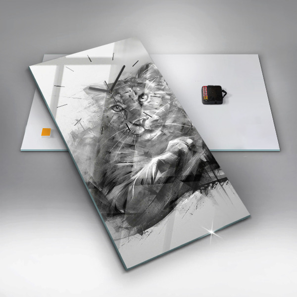Horloge rectangulaire verticale Lion peint
