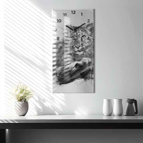 Horloge rectangulaire verticale Lion peint