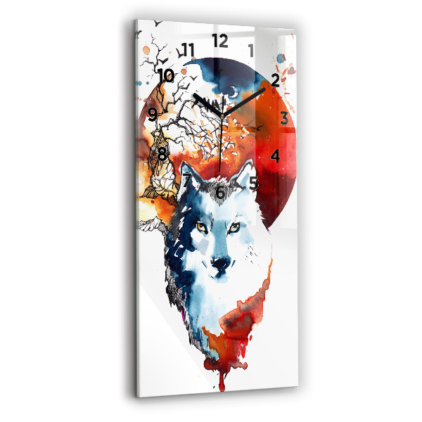 Horloge rectangulaire verticale Le loup et la pleine lune