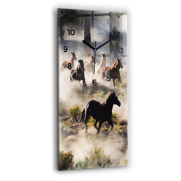 Horloge rectangulaire verticale Un troupeau de chevaux au galop