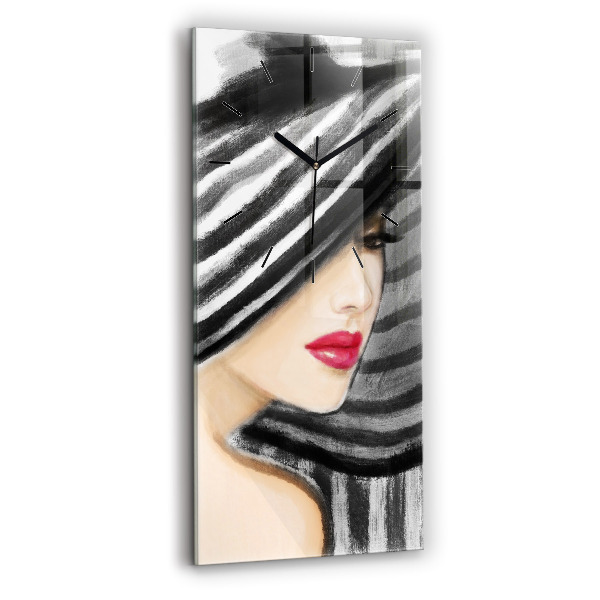 Horloge rectangulaire verticale Femme en noir et blanc