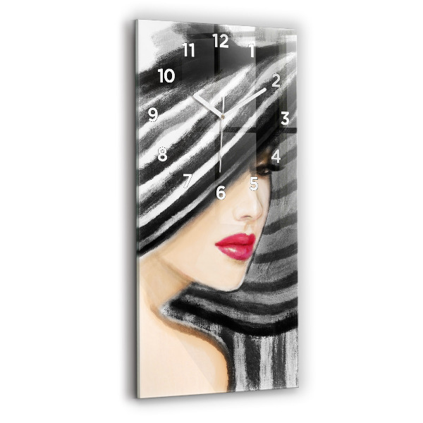 Horloge rectangulaire verticale Femme en noir et blanc