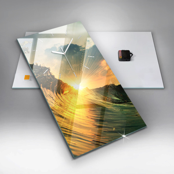 Horloge rectangulaire verticale Perspective du coucher de soleil sur les vagues