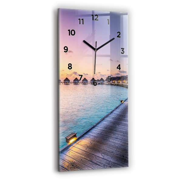 Horloge rectangulaire verticale Coucher de soleil aux Maldives