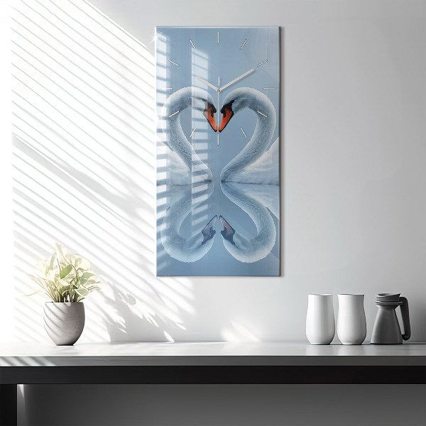 Horloge rectangulaire verticale Des cygnes dans le cœur
