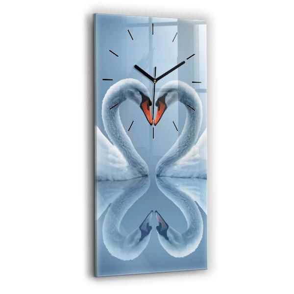 Horloge rectangulaire verticale Des cygnes dans le cœur