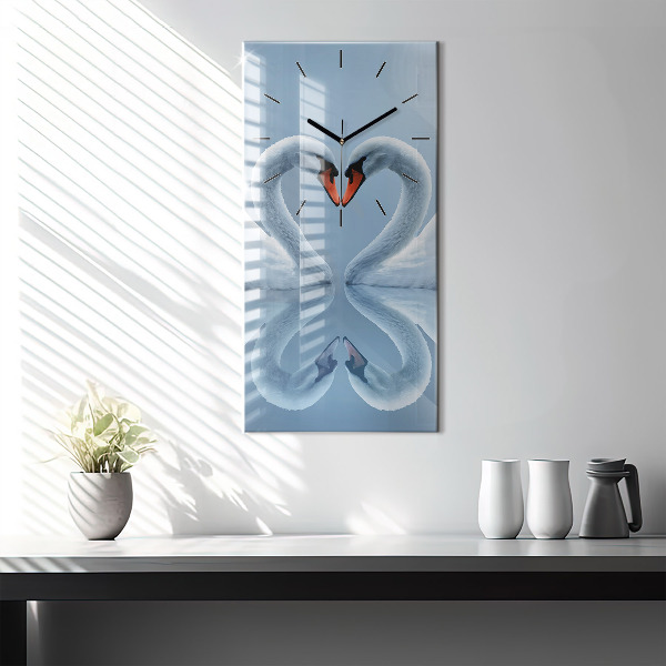 Horloge rectangulaire verticale Des cygnes dans le cœur