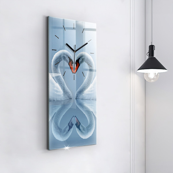Horloge rectangulaire verticale Des cygnes dans le cœur
