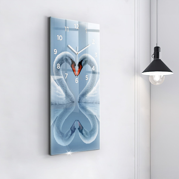 Horloge rectangulaire verticale Des cygnes dans le cœur