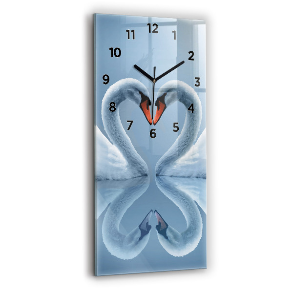 Horloge rectangulaire verticale Des cygnes dans le cœur