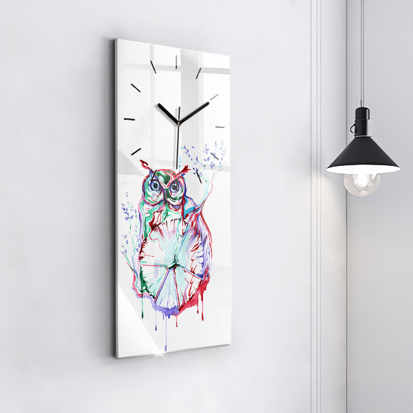 Horloge rectangulaire verticale 'Illustration du hibou et de l''horloge'