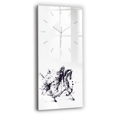 Horloge rectangulaire verticale 'Chevalier sur un cheval fait de gouttes d''encre'