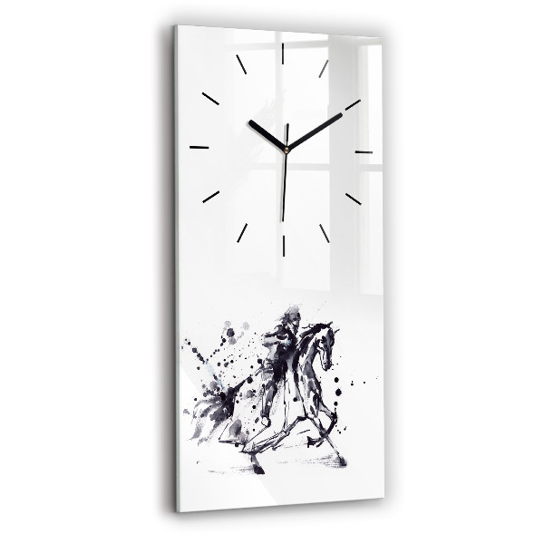 Horloge rectangulaire verticale 'Chevalier sur un cheval fait de gouttes d''encre'