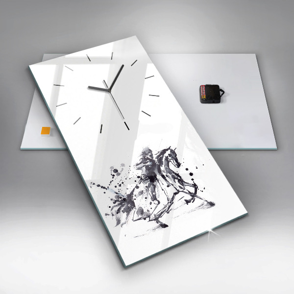 Horloge rectangulaire verticale 'Chevalier sur un cheval fait de gouttes d''encre'