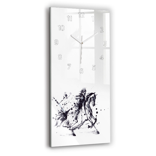 Horloge rectangulaire verticale 'Chevalier sur un cheval fait de gouttes d''encre'