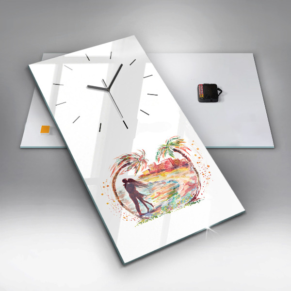 Horloge rectangulaire verticale Aquarelle Amour sur Miami Beach