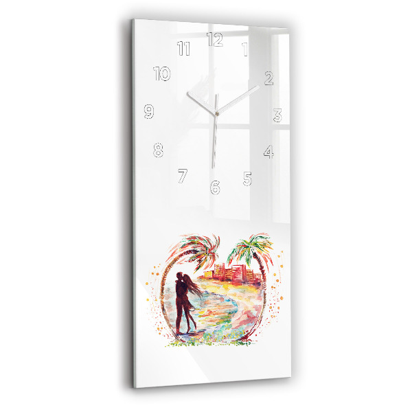 Horloge rectangulaire verticale Aquarelle Amour sur Miami Beach