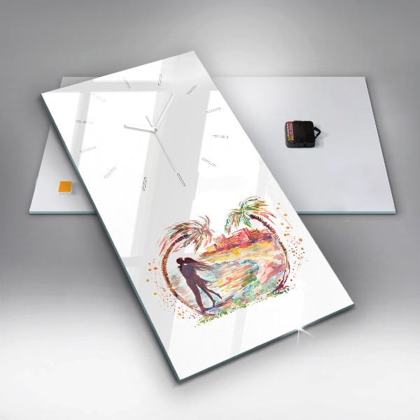 Horloge rectangulaire verticale Aquarelle Amour sur Miami Beach