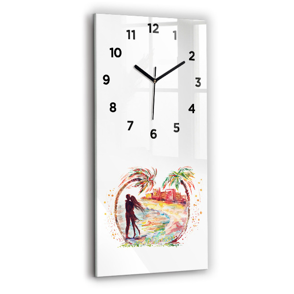 Horloge rectangulaire verticale Aquarelle Amour sur Miami Beach