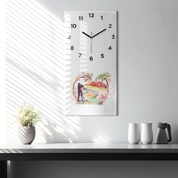 Horloge rectangulaire verticale Aquarelle Amour sur Miami Beach