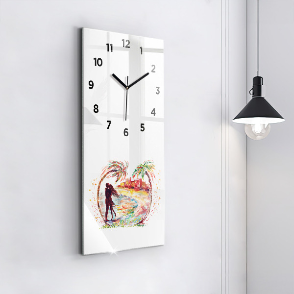 Horloge rectangulaire verticale Aquarelle Amour sur Miami Beach