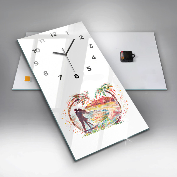 Horloge rectangulaire verticale Aquarelle Amour sur Miami Beach