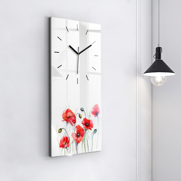 Horloge rectangulaire verticale Coquelicots rouges peints