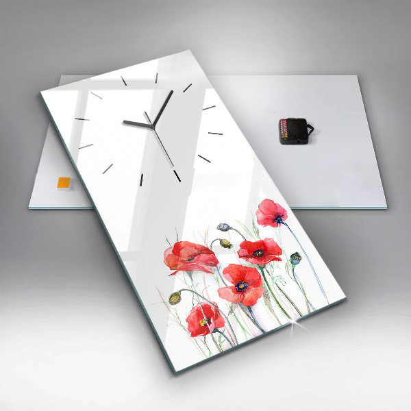 Horloge rectangulaire verticale Coquelicots rouges peints