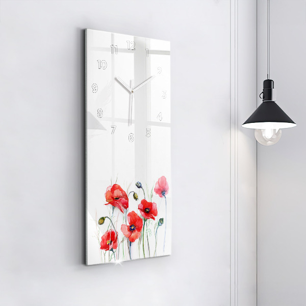 Horloge rectangulaire verticale Coquelicots rouges peints